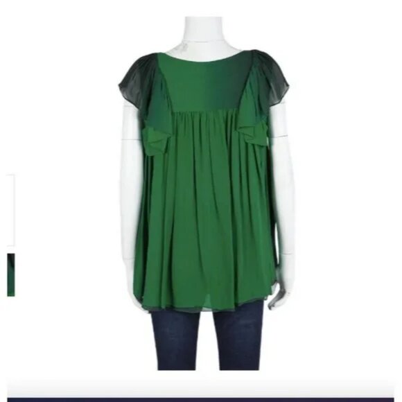 STELLA MCCARTNEY Green Ombre Silk Chiffon Flutter Sleeve Blouse size 40 - Picture 2 of 6